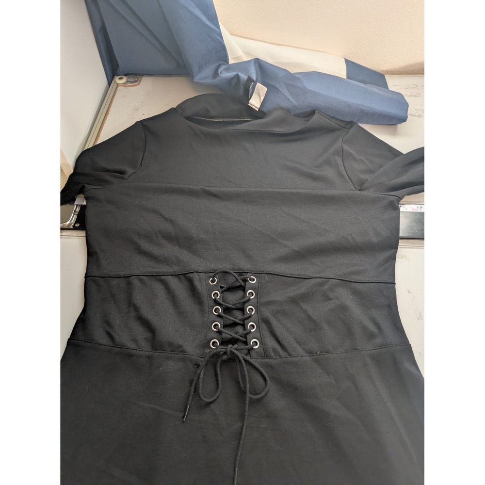 H&M Vampy Goth Bodycon Faux Corset Lace Up Long Sleeve Dress 16 - Picture 8 of 9
